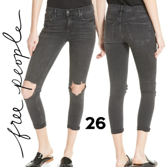Free People Denim - FP High Waist Ankle Ripped Knees Skinny Jeans